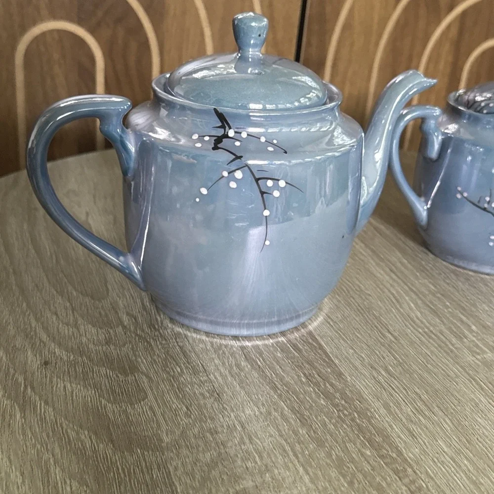 Vintage Cherry Blossom Teapot, Sugar, Creamer set, Made in Japan —Lusterwear